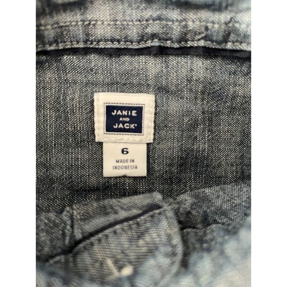 ~ Janie and Jack 6 Kids Cotton Chambray Shirt Long Sleeve Blue Button Up Boys ~ - Picture 6 of 9